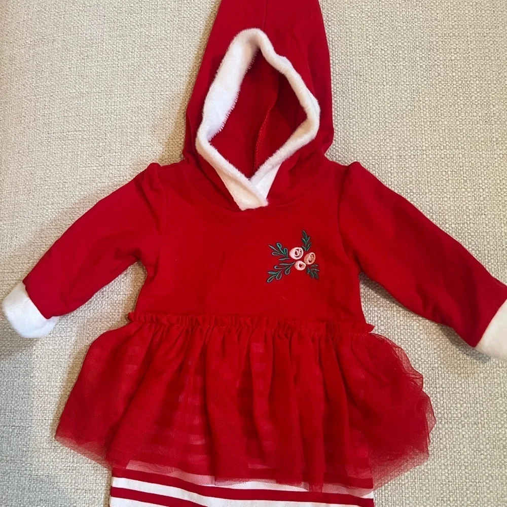 CHRISTMAS CAT & JACK BABY GIRLS SANTA ROMPER HOOD RED TUTU HOLIDAY  3-6 MONTHS